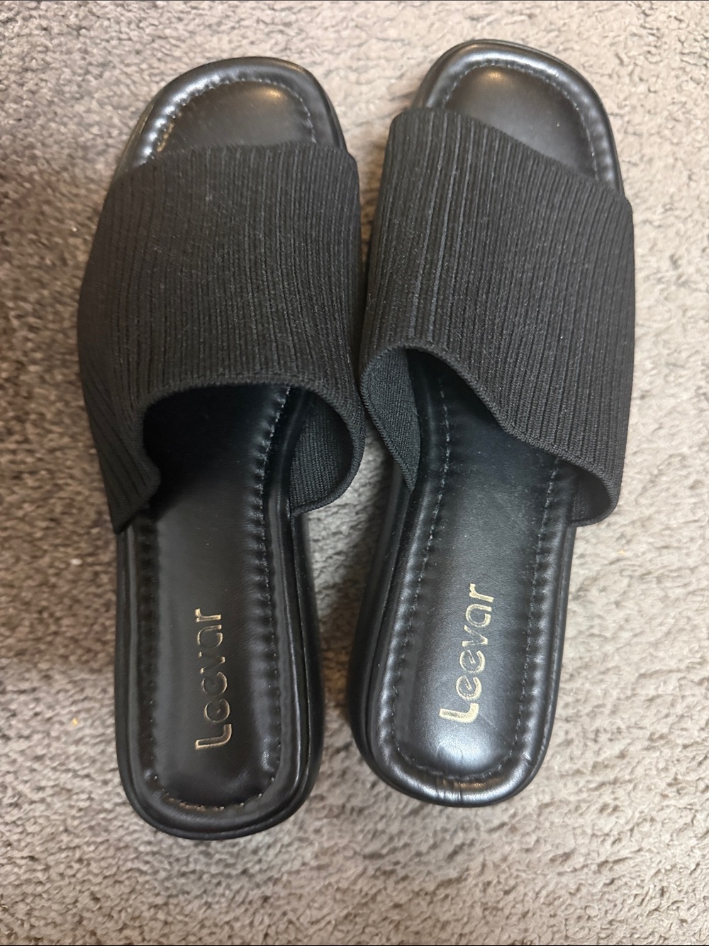 Black Ribbed Slide Mules for Women